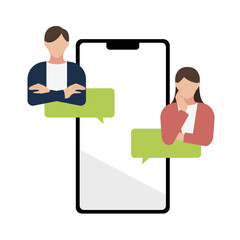 SNSアプリでやり取りする男女のイラスト