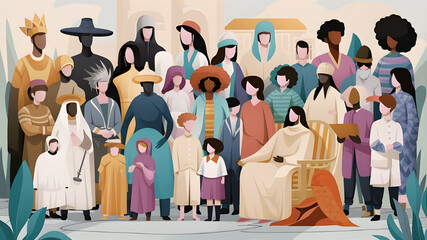 Multicultural Group Portrait: Symbolizing Global Harmony, Celebrating Cultural Diversity: A Global Gathering of Unity, Unity Through Diversity: A Global Perspective on Inclusion, minimalist.