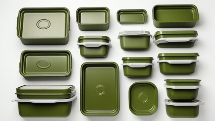 Green color of food storage containers on plain white background
