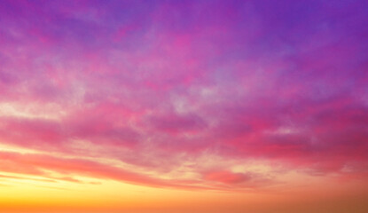 Colorful cloudy sky at sunset. Gradient color. Sky texture. Abstract nature background