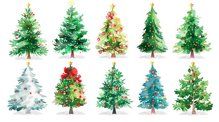 Fototapeta premium Festive Christmas card set featuring vibrant holiday designs, with merry christmas and happy new year wishes, adorned with traditional elements like christmas trees, snowflakes, and festive ornaments