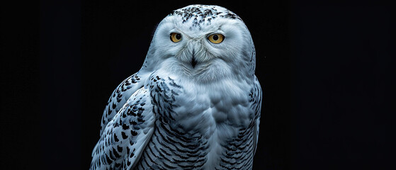 White snowy owl on black background 