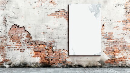 A white wall with a brick wall behind it. The wall is covered in dirt and has a lot of cracks
