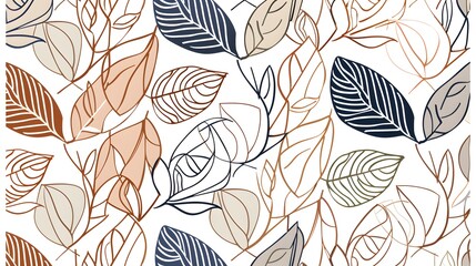 A seamless pattern with ink-washed leaves, their soft lines and subtle gradients creating an elegant contrast on the white background