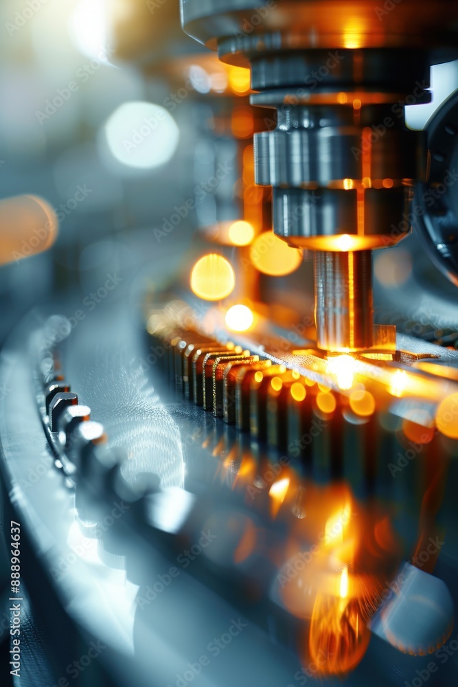 Poster a machine is in the process of creating a gear. the image is blurry and has a sense of motion, as if