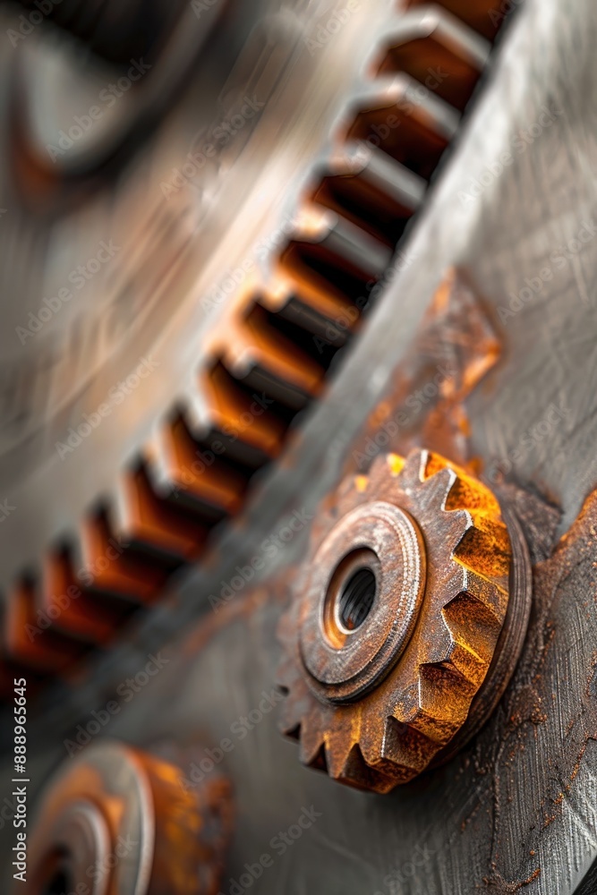 Poster a close up of a clock with a gold face and a blue background. the clock is surrounded by a blurry, a