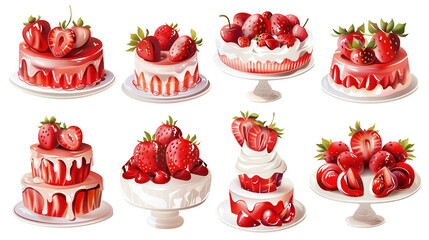 Fresh strawberry dessert vector design set, featuring a vibrant, healthy, and colorful array of sweet treats on a transparent background