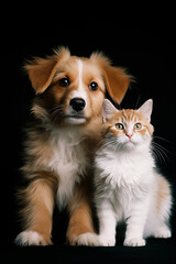 Obraz premium Dog and cat on white background. Shelter pets, animals. Veterinary, zooclinic, goods for animals.