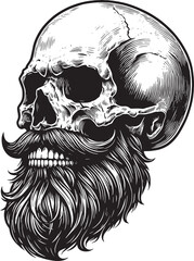 Skull with beard, vector, tattoo design