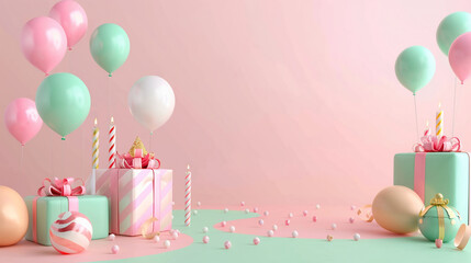 birthday party 3D rendering style celebration background gift box born day