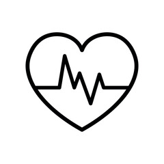Black Line Heart Rate Icon Symbol in Flat Vector Illustration