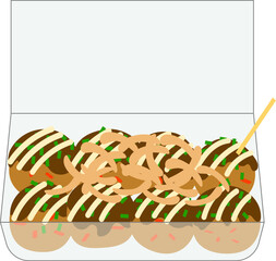 マヨネーズのかかったパック入りたこ焼きのシンプルなイラスト