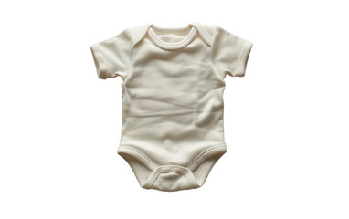 A white baby bodysuit lies flat on a white background, ready for a new life filled with adventures