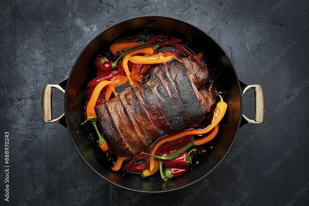 Wall mural Hot smoked pork belly with peppers - Homemade cooking