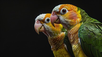 Obraz premium White bellied caique has a white hooked beaks with pink nostrils on their ceres a patch of bare skin above bird beaks x000D x000D