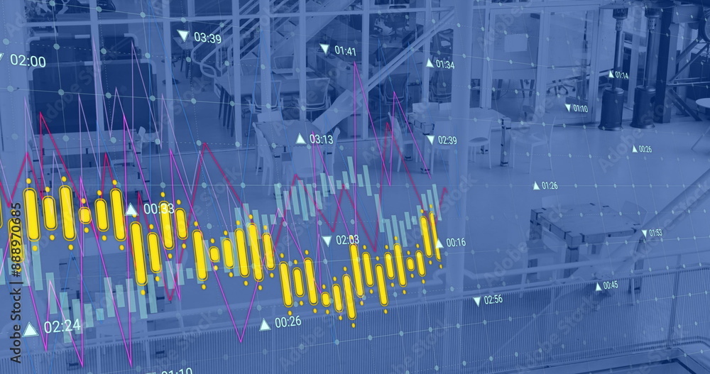 Aufkleber image of financial data processing over empty office