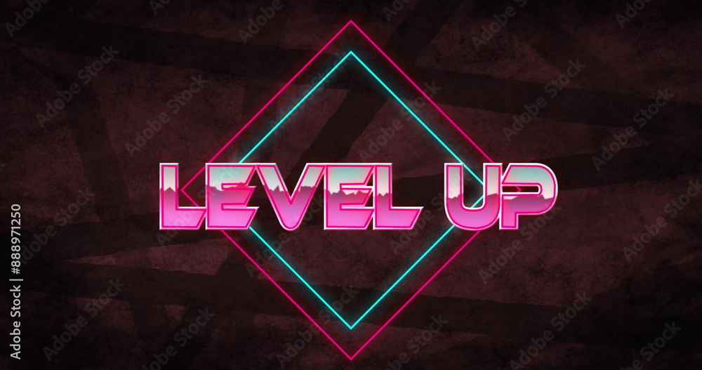 Poster image of level up text over black lines