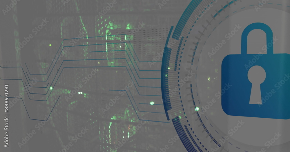 Poster image of scope scanning with padlock icon over server room