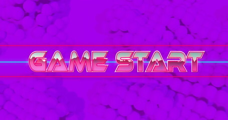 Image of game start text over purple shapes