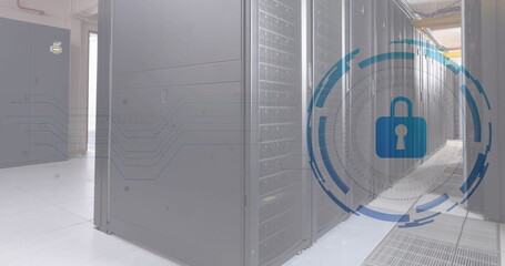 Image of scope scanning with padlock icon over server room