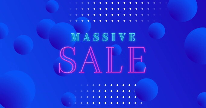 Image of massive sale text over blue shapes
