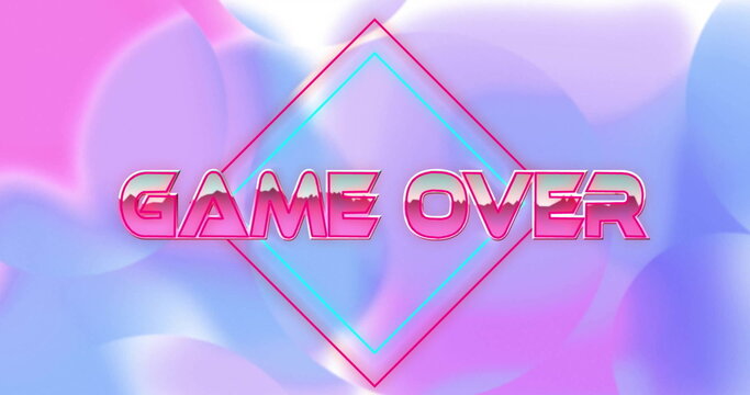 Image of game over text over purple shapes