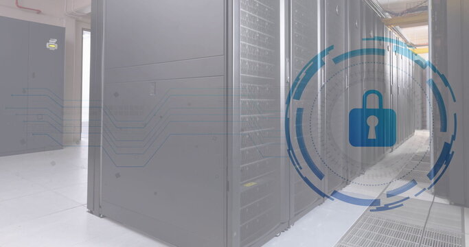 Image of scope scanning with padlock icon over server room