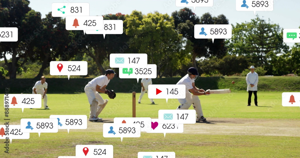 Poster image of digital data processing over diverse cricketers on field