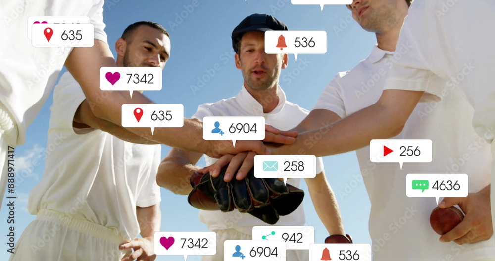 Poster image of digital data processing over diverse cricketers on field