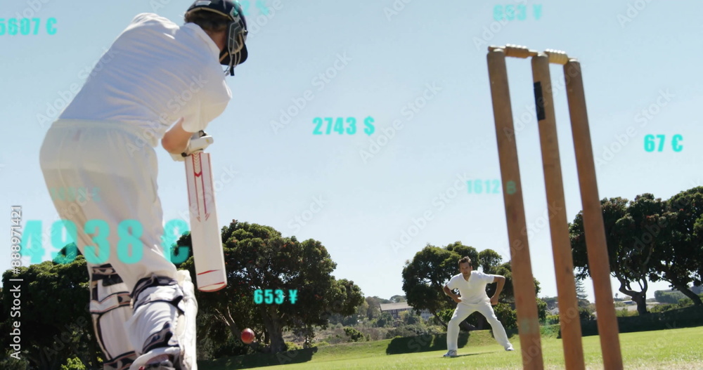 Aufkleber image of digital data processing over diverse cricketers on field