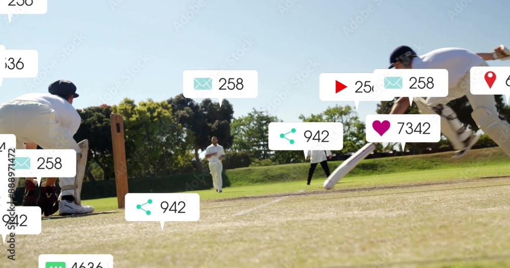 Poster image of digital data processing over diverse cricketers on field