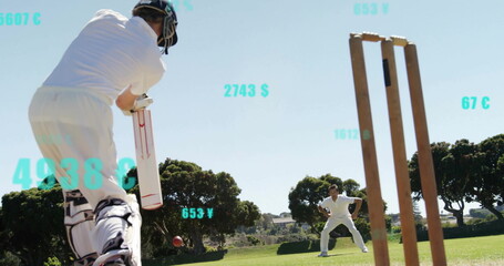 Image of digital data processing over diverse cricketers on field
