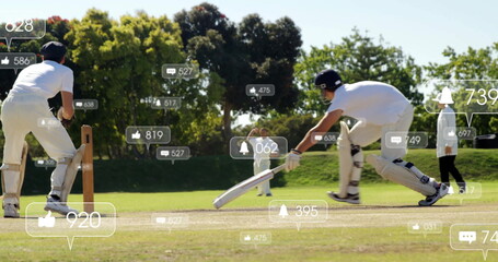 Image of digital data processing over diverse cricketers on field - Powered by Adobe