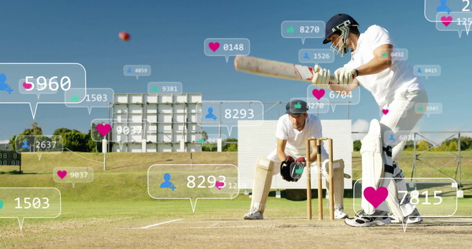 Image of digital data processing over diverse cricketers on field