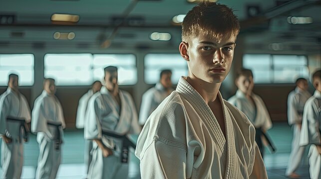 Warm up sports training Karate judo taekwondo Kimono Gym Teenagers go in for sports