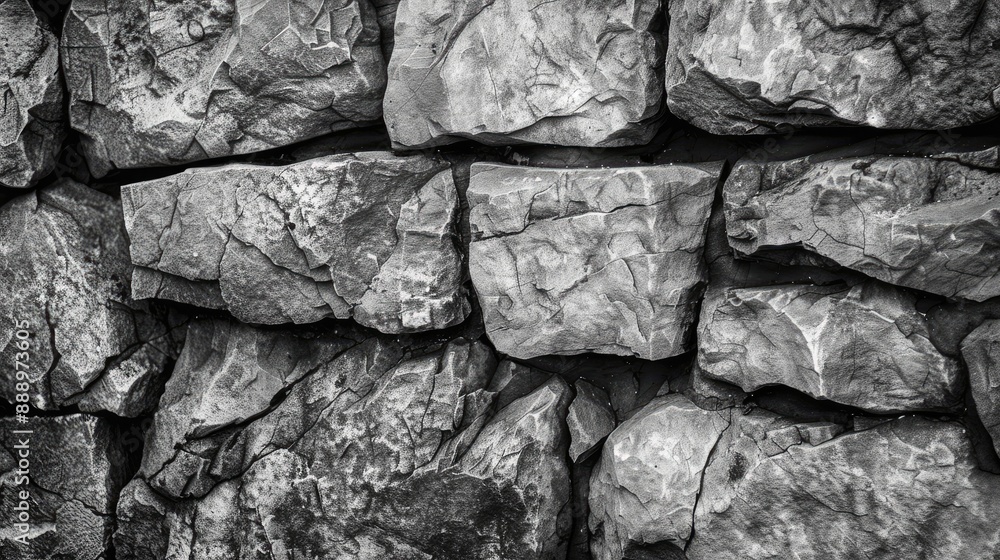 Canvas Prints A closeup of a stone wall texture in grayscale