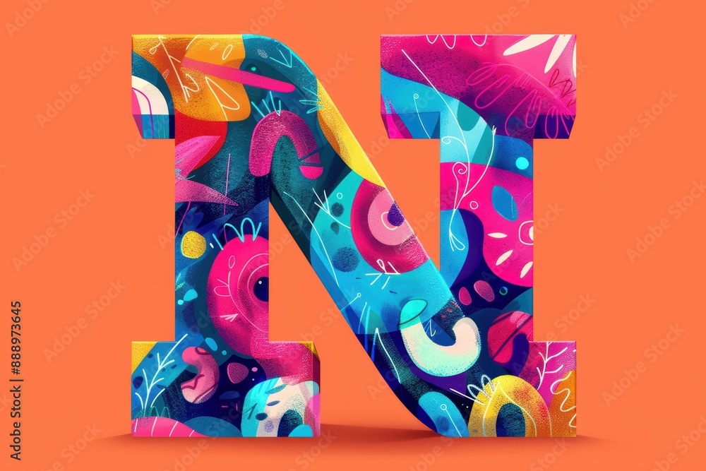 Fototapete a playful illustration of the letter n with each stroke filled with vibrant colors and patterns crea