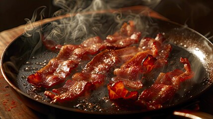 Bacon sizzling in a pan