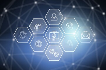 Immersive digital interface with business info graphics