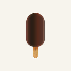 Ice cream with chocolate. Brown whole and bitten chocolate ice cream vector.