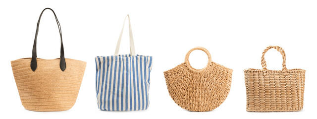 Beach bag isolated on white background. Beach object. Summer stylish fashionable bag. Beach...
