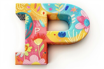 A playful illustration of the letter P designed with a cartoonish style and bright cheerful colors ideal for children's books or educational materials.