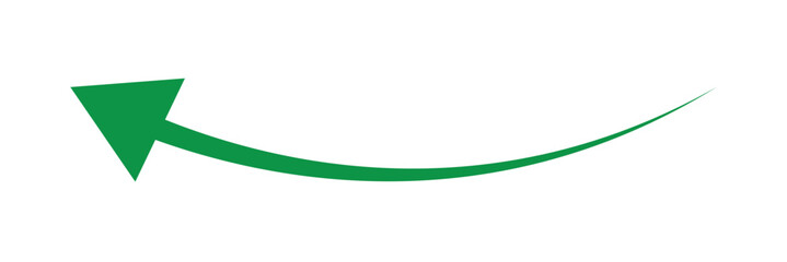 Long green curved arrow icon vector. green long left pointing arrow vector. flat style horizontal arrow symbol. green of an arrow on a white background. vector illustration.
