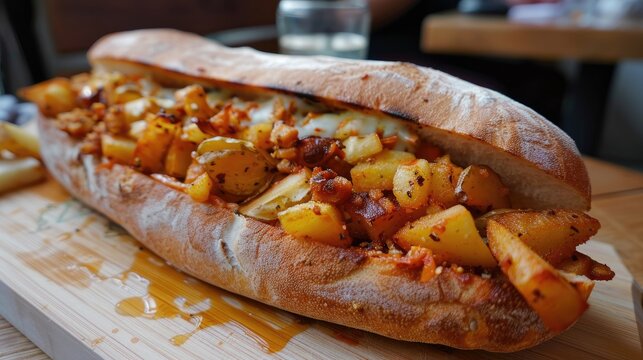 Sandwich campero with potatoes fried and souces