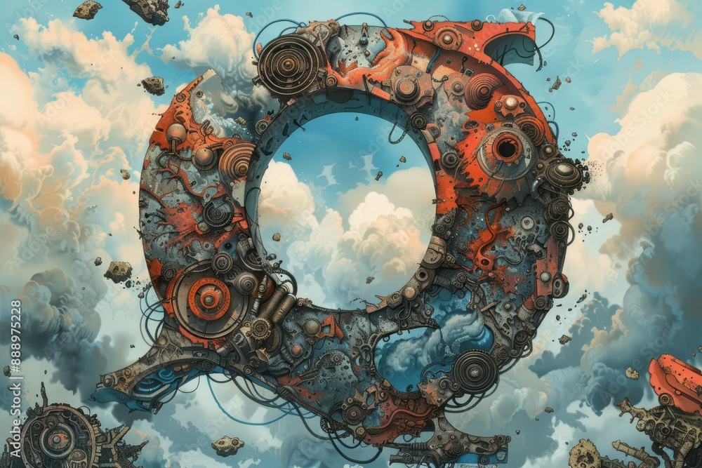 Fototapete a detailed illustration of the letter q surrounded by elements that represent its sound or meaning. 
