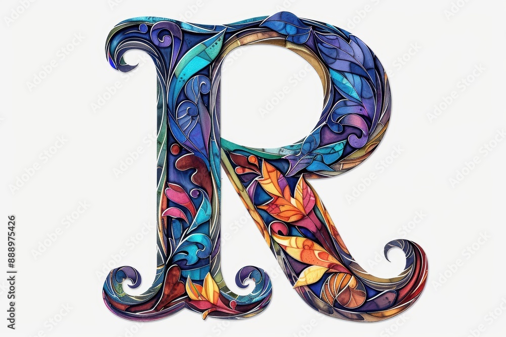 Fototapete an artistic illustration of the letter r creatively designed with intricate patterns and vibrant col
