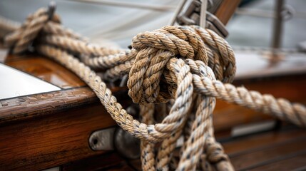 Fototapeta premium Equipment detail on a sailboat Rope with marine knot