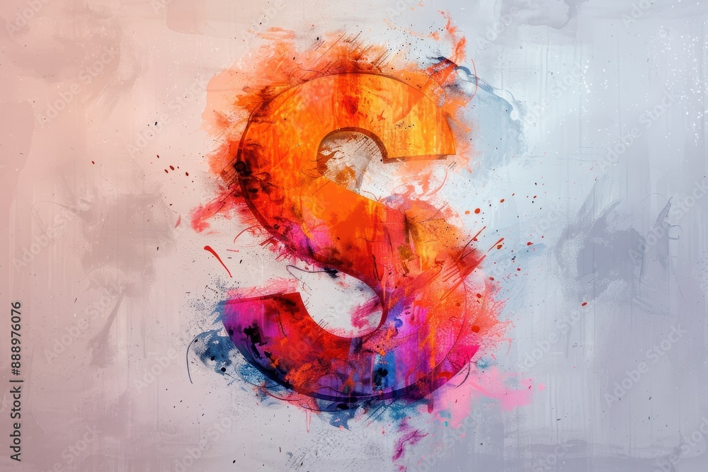 Poster an artistic rendering of the letter s with watercolor textures and brush strokes adding a handmade a