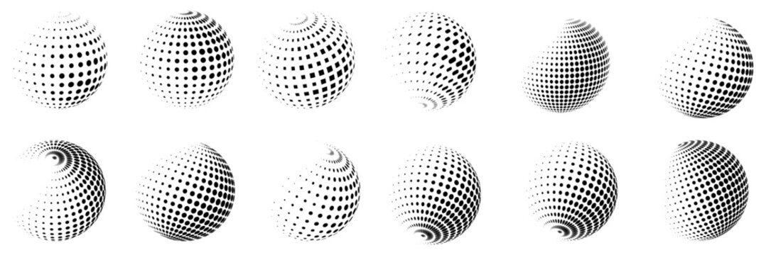 set of round halftone. Decorative Dotted spheres 