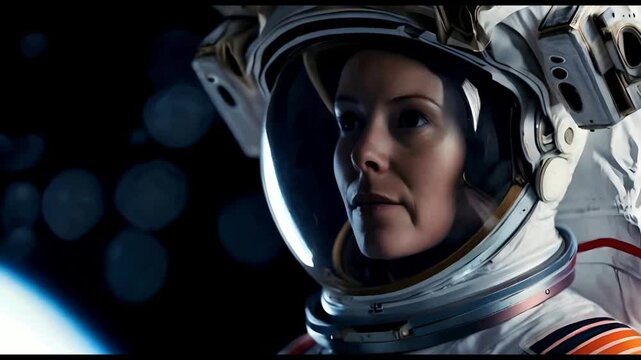 female astronaut during space.